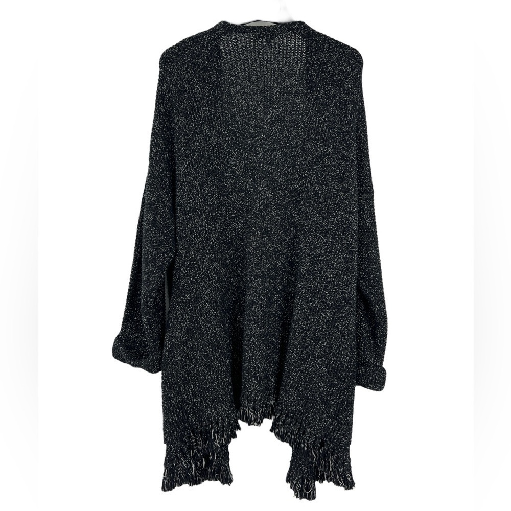 Madewell Marled Draped Front Fringe 3/4 Sleeve Cardigan Black SZ M